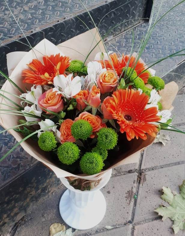 Букет цветов из: Герберы, Хризантемы, Альстромерии и Розы в Никольский