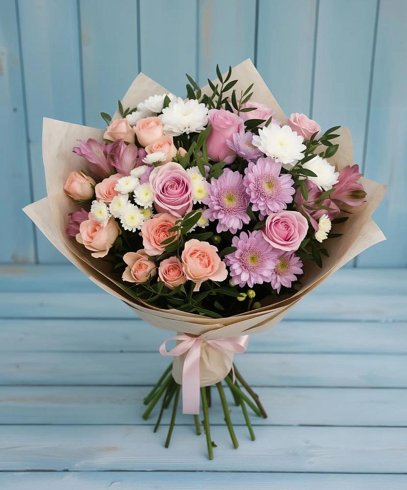 Букет цветов из: Хризантемы, Розы и Альстромерии в Никольский