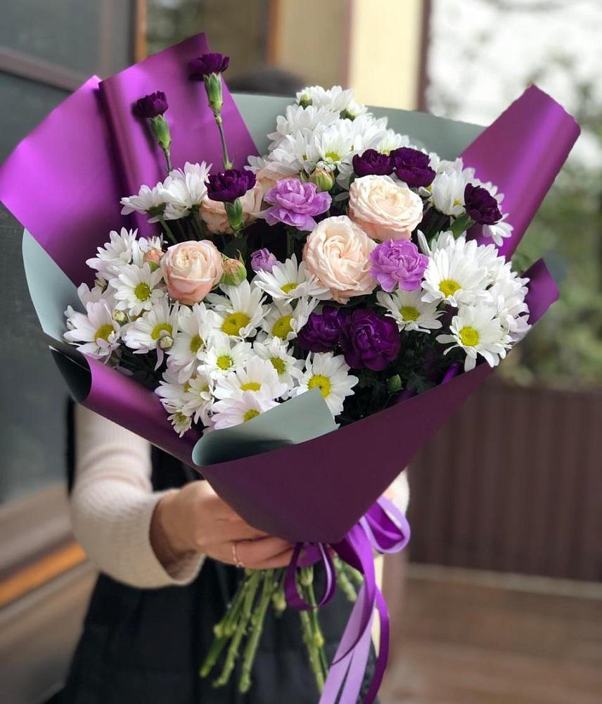 Букет цветов из: Хризантемы, Гвоздики и Розы в Никольский