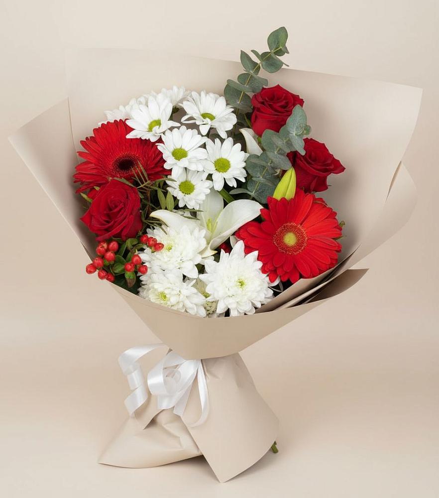 Букет цветов из: Розы, Хризантемы, Герберы и Лилии в Никольский