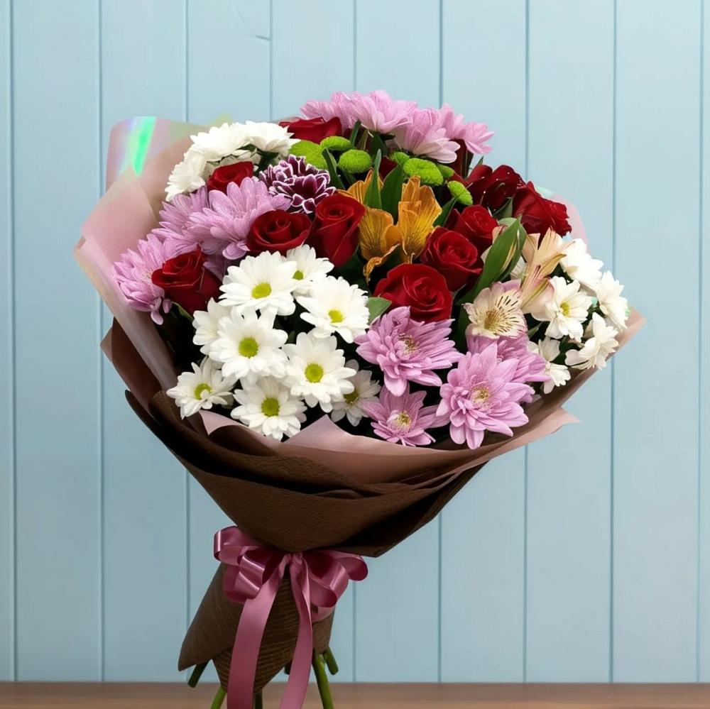 Букет цветов из: Розы, Хризантемы и Альстромерии в Никольский