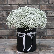 Цветочная композиция из Гипсофила в шляпной коробке в Никольский